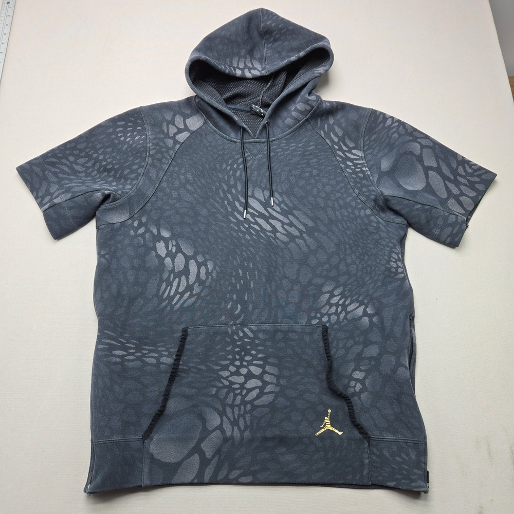 Jordan Hoodie Short Sleeve Elephant Print Side Zip Grey Men Size L 706565-010